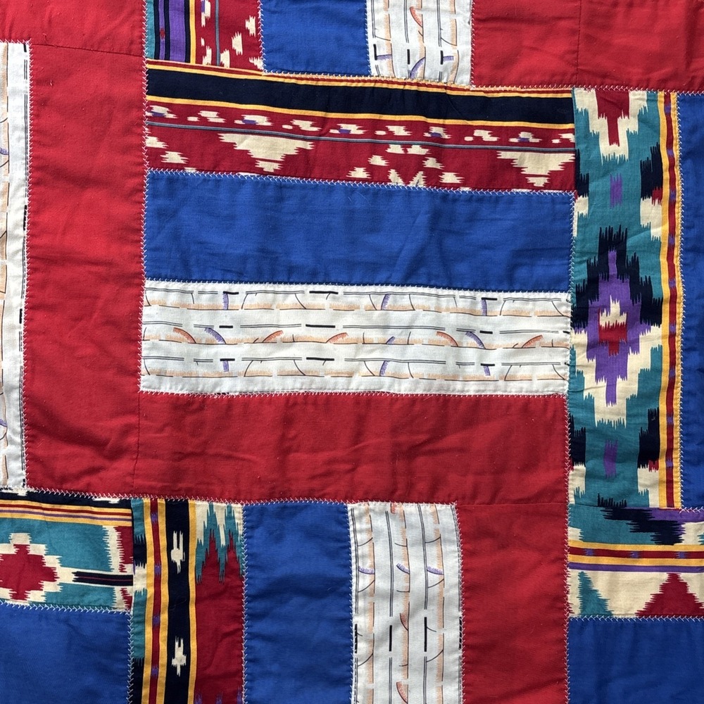Vintage Handmade Southwestern Quilt Patchwork Blanket Western